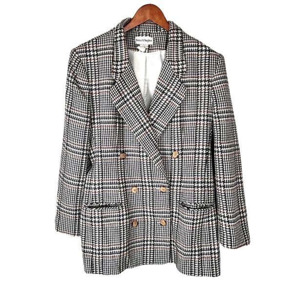 Vintage Norton McNaughton 14 Wool Houndstooth Jacket Ivory Olive Green - Picture 2 of 5